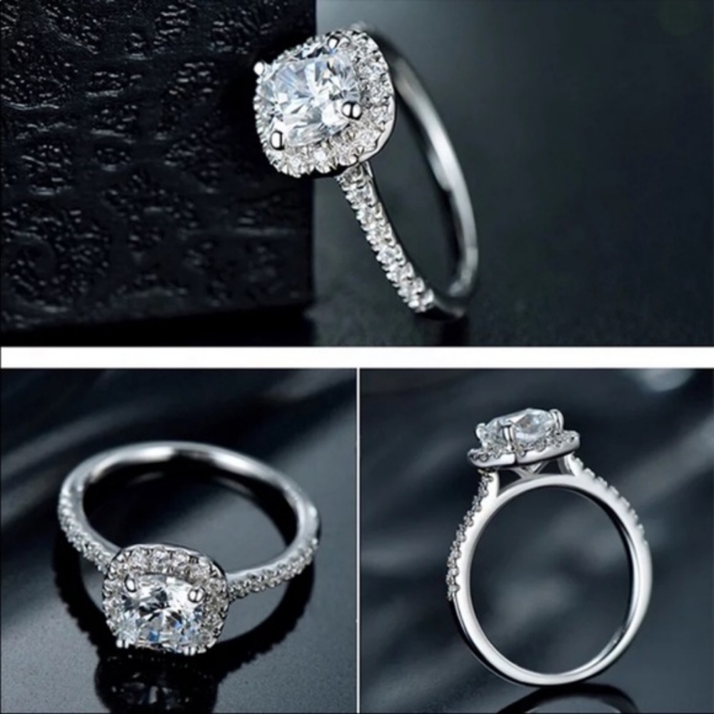NEW WEDDING ENGAGEMENT WHITE SAPPHIRE 925 STERLING SILVER RING - Picture 3 of 3